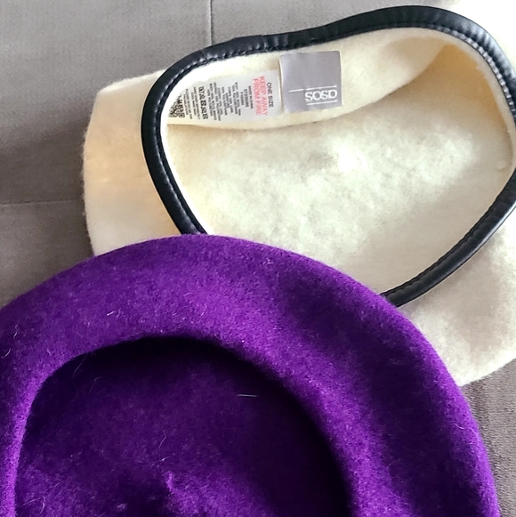 Set of 2 Berets - Royal Purple and Ivory-White main image 3